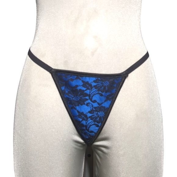 NEW- Blue and Black Satin        and Lace  Corset  Set   Size M - Picture 14 of 16